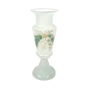 Antique Art Nouveau 1920s Opaline Hand Painted Hand Blown Frosted Glass Vase Wit